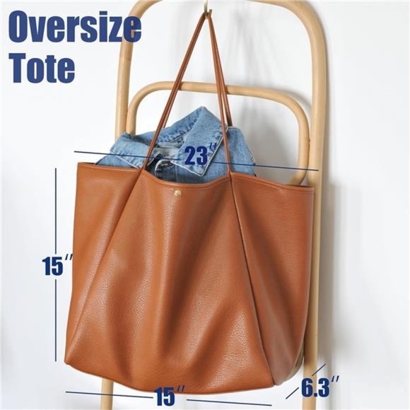 Oversize Vegan Leather Tote Women Brown - Picture 3 of 5